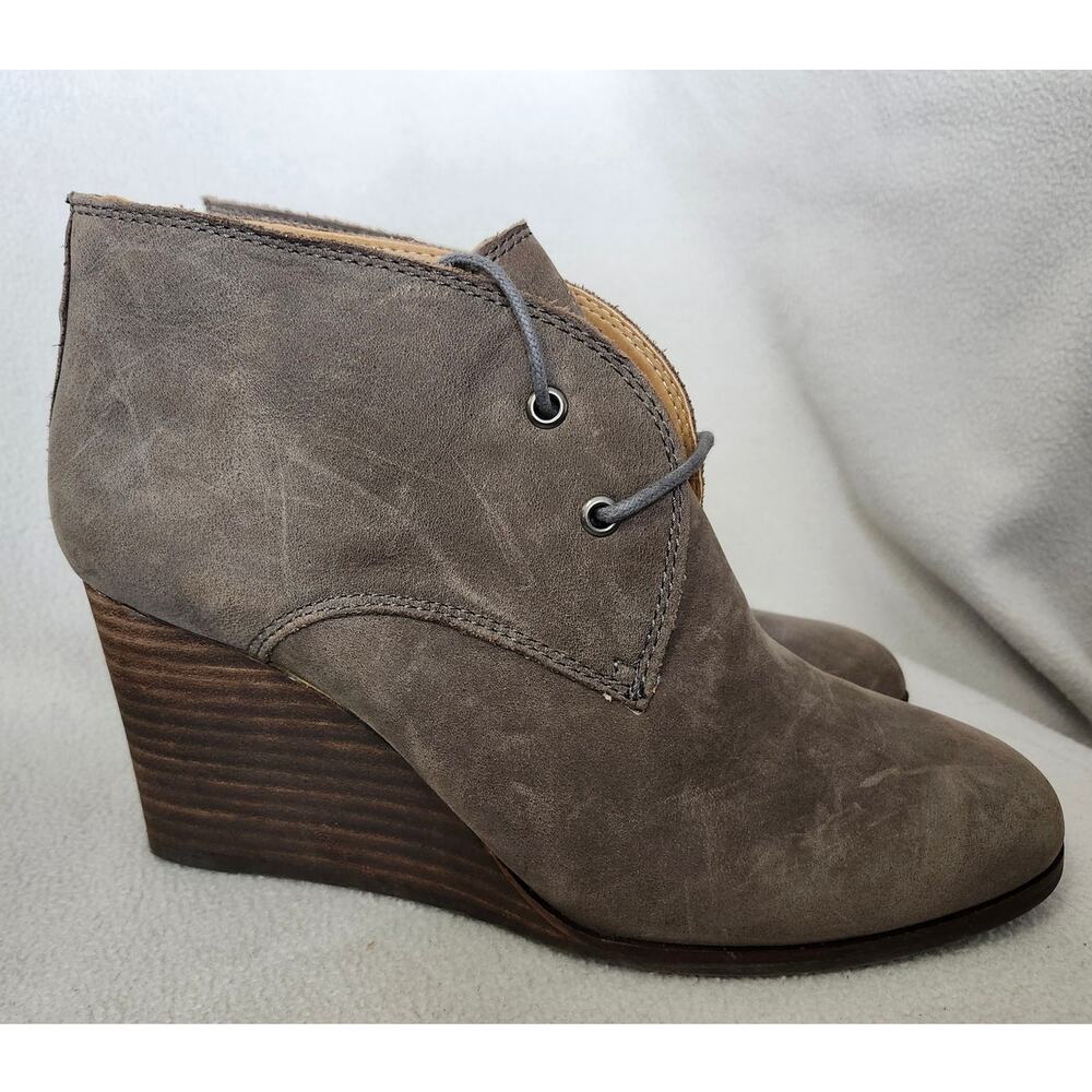 Lucky Brand Size 8 Leather Wedge Booties Tie Gray Short Boots Shoes - Picture 2 of 8